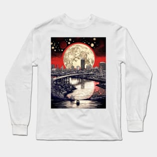 Full Sturgeon and Blue Moon Over Portland, Oregon Long Sleeve T-Shirt